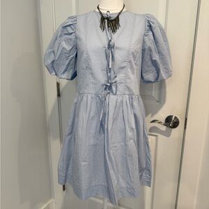 Divided Light Blue Puff Sleeve Dress